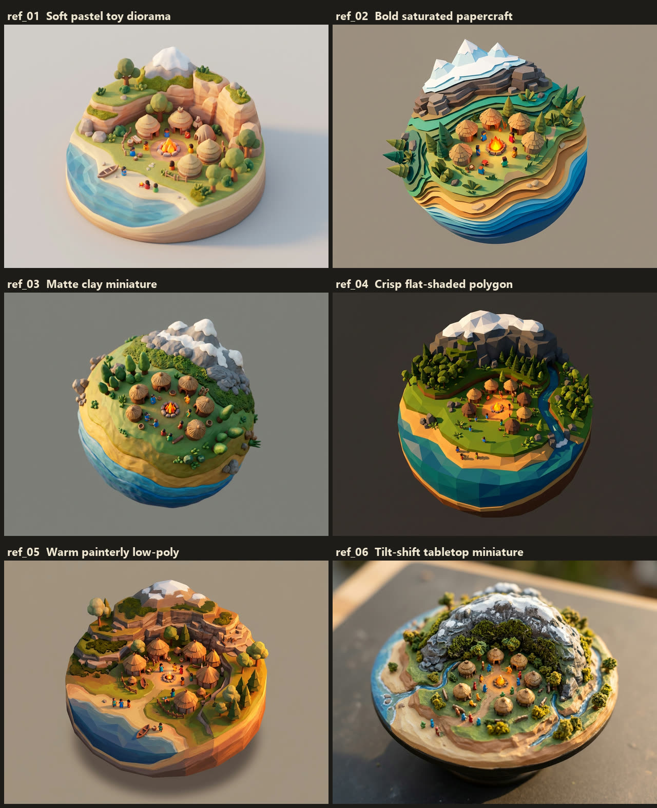 Six candidate art directions