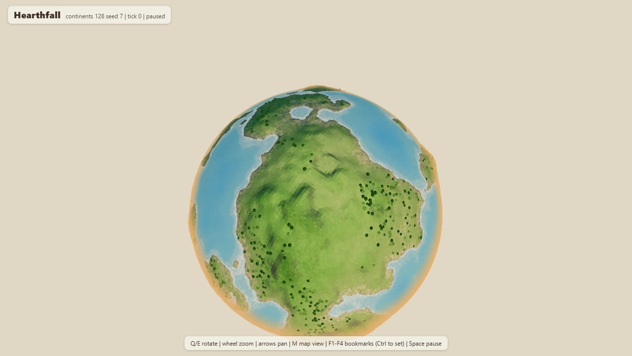 The flat map bent into a small round planet